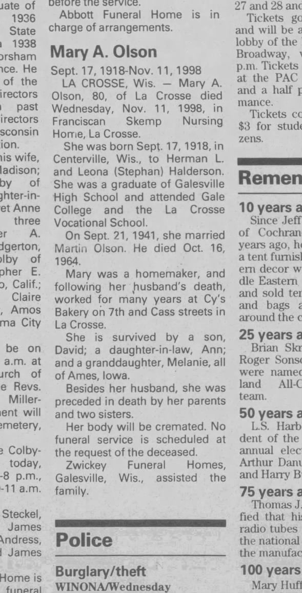 Mary Olson Obituaty